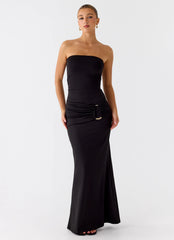 Metal Heart Strapless Maxi Dress - Black