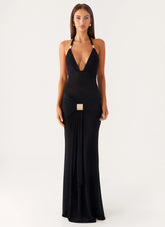 Miyah Halter Hardware Maxi Dress - Black