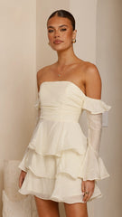 Harsha Off Shoulder Long Sleeve Mini Dress - Cream
