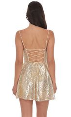 Sequin Cowl Neck Dress in Gold