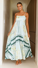 Kaethe Maxi Dress - Aqua/Yellow Print